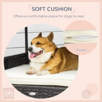 PawHut Wicker Dog Bed, Elevated Rattan Dog House with Removable Cushion and Canopy, for Small and Medium Dogs, 98 x 69 x 70cm - Cream(m-8)