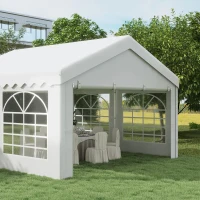 Outsunny 4m x 4m Marquee Party Tent, Heavy Duty Wedding Canopy with Sidewalls, Doors, Windows, Galvanised Garden Gazebo for Parties Events, White(m-8)
