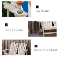 Outsunny Banc de Jardin 2 Places Design Adirondack Assise Dossier à Lattes Larges accoudoirs Bois Naturel sapin lasuré(m-5)