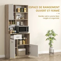 HOMCOM Armoire de cuisine haute, meuble de rangement moderne avec étagères réglables, tiroir, blanc et aspect bois(m-4)