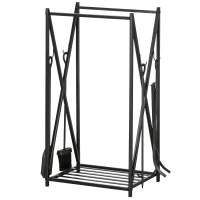 HOMCOM Porte bûches - Range bûches Serviteur de cheminée - Multi Accessoires étagère 46L x 30l x 76H cm Acier Noir(m-10)