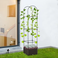 Outsunny Jardinière avec Treillis dim. 40L x 40l x 177H cm Insert d'irrigation Inclus PP Imitation rotin tressé Chocolat(m-2)