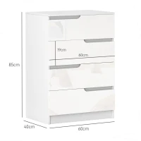 HOMCOM Cómoda con 4 Cajones Cómoda de Dormitorio Moderno con Anti-vuelco Cajonera para Salón Pasillo 60x40x85 cm Blanco(m-3)