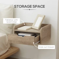 HOMCOM Floating Nightstand Set of 2 Wall Mounted Bedside Table with Storage Drawer for Bedroom, Natural(m-6)