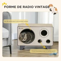 PawHut Griffoir pour chat en forme de radio avec herbe à chat, maison 2 en 1 carton ondulé pour chat chaton 57 x 24,5 x 39 cm(m-5)