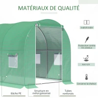 Outsunny Serre de Jardin Tunnel Surface Sol 6 m² 3L x 2l x 2H m châssis Tubulaire renforcé Porte zippée 6 fenêtres enroulables Vert(m-4)