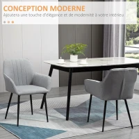 HOMCOM Chaises de Salle à Manger Chaises de Visiteur Design scandinave - Lot de 2 chaises - Pieds effilés métal Noir - Assise Dossier accoudoirs ergonomiques Lin Gris(m-4)