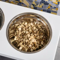 PawHut Ciotole Rialzate per Cani Taglia Piccola ed Extra Piccola, Supporto Portaciotole in MDF con 2 Ciotole in Acciaio Inox per Cibo e Acqua, Bianco(m-7)