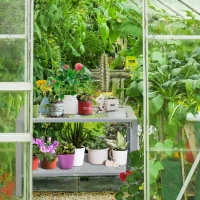 Outsunny 2-Tier Plant Stand, Corner Plant Shelf for Outdoor and Indoor Storage Organizer, Freestanding Flower Rack with Steel Frame, Mesh Board, Silver(m-10)