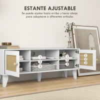HOMCOM Mueble de TV de Salón Mesa para Televisores de hasta 55" con 2 Puertas de Ratán Estante Ajustable 120x35x46 cm Blanco(m-5)