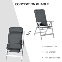 Outsunny Lot de 2 chaises de jardin pliantes fauteuil d'extérieur avec dossier haut inclinable multipositions accoudoirs(m-7)