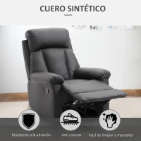 HOMCOM Sillón Relax Reclinable Tapizado en PU Butaca de Salón con Reposapiés Retráctil Respaldo Alto Resposabrazos y Asiento Acolchados Grueso 80x97x107 cm Negro(m-6)