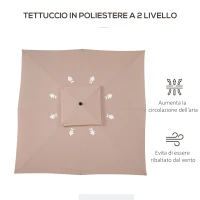 Outsunny Ombrellone da Giardino 3x3 m con Doppio Tetto in Poliestere, Palo e Stecche in Metallo, Beige e Nero(m-5)