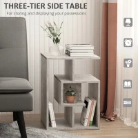 HOMCOM Side Table, 3 Tier End Table with Open Storage Shelves for Living Room, Bedroom, Set of 2, Cement Colour(m-4)