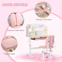 HOMCOM Kids Desk and Chair Set, with Storage Shelves, Washable Cover, for Ages 3-12 Years - Pink(m-7)