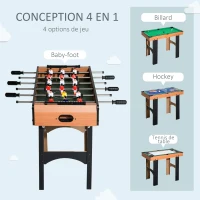 HOMCOM Table multi jeux 4 en 1 babyfoot billard air hockey ping-pong avec accessoires en bois 92L x 78l x 80H cm(m-4)