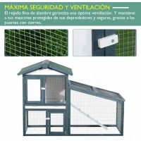PawHut Conejera de Madera Exterior Jaula para Conejos de 2 Niveles con Bandeja Extraíble y Múltiples Entradas Techo de Asfalto Cobayas Gallinas 140x65x100 cm Verde(m-5)