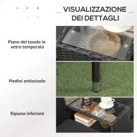 Outsunny Divanetto per Esterni 2 Posti con Tavolino da Caffè, in Acciaio e Rattan PE, 137x59x82 cm, Nero(m-6)