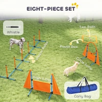 PawHut 6-Piece Dog Agility Equipment Set with Weave Poles, Jump Ring, Hurdle, Pause Box, Bag, Orange(m-4)