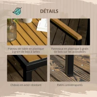 Outsunny Ensemble salon de jardin 4 pièces 4 personnes avec canapé 2 places fauteuils et table basse 8 coussins noir gris foncé(m-6)