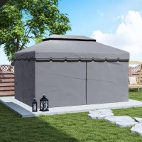 Outsunny Cenador para Jardín 4x3 m Pérgola de Jardín Gazebo con Doble Techo Paredes Laterales Anti-UV y Mosquiteras Gris(m-9)