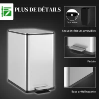 HOMCOM Poubelle de cuisine 10L, en acier inoxydable avec couvercle à fermeture douce, compacte avec seau intérieur amovible(m-7)