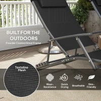 Outsunny Set of Two Adjustable Back Sun Loungers - Black(m-5)