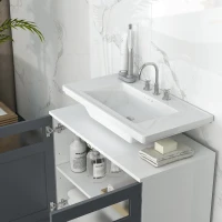 kleankin Mueble para Debajo del Lavabo Armario de Baño Bajo Lavabo con 2 Puertas de Vidrio Templado 69x35x59 cm Blanco y Gris(m-8)