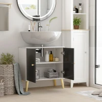 kleankin Modern Bathroom Sink Cabinet, Under Sink Storage Cabinet, with Adjustable Shelf and Solid Wood Legs, Black and White(m-8)