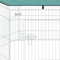 PawHut Parque de Juegos para Perros 6 Paneles 59x60 cm Plegables Empalme libre Valla Metálica para Mascotas con Puerta con Pestillo y Toldo Superior para Jardín Patio Exterior Plata(m-9)