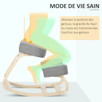 Vinsetto Siège assis-genoux ergonomique chaise à genoux coussin confortable à bascule en tissu et bois gris(m-6)