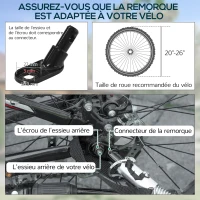 HOMCOM Remorque vélo remorque de transport pour vélo 70L 139L x 71,5l x 49H cm barre d'attelage universelle acier noir(m-7)