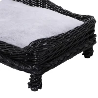 Pawhut Wicker Dog Cat Bed Kitten Lounger  Pet Bed Rattan Willow Basket Soft Cushion Lightweight 69 x 42 x 33 cm Black(m-7)