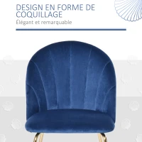 HOMCOM Lot de 2 chaises de salle à manger assise aspect velours et pieds métal doré - bleu(m-4)