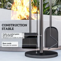 Outsunny Ensemble serviteur de cheminée, serviteur de cheminée à 5 pièces, balai pelle pince tisonnier et support, métal, noir(m-5)