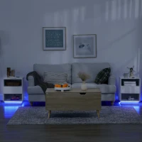 HOMCOM Comodini Moderni con LED, Set 2 Pezzi in Truciolato Bianco con Cassetto e 2 Ripiani Aperti, 40x40x55 cm(m-2)