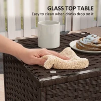 Outsunny Three-Piece Rocking Chair Rattan Bistro Set - Brown(m-7)