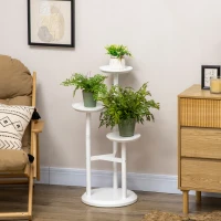 Outsunny 3-Tier Plant Stand, Plant Shelf Rack,  Bamboo Display Stand, 46x46x86cm, White(m-10)