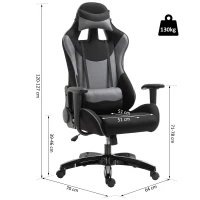 HOMCOM Fauteuil gaming style baquet racing pivotant inclinable avec coussins revêtement synthétique polyester gris noir(m-3)