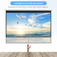 HOMCOM Telo per Proiettore 100" Rapporto 16:9, Fissaggio a Muro e Soffitto per Casa e Ufficio, Bianco(m-4)