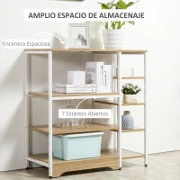 HOMCOM Estante de Cocina Estantería para Microondas Horno Multiusos con 7 Estantes de Almacenamiento para Utensilios Libros Plantas 90x40x95 cm Madera Natural(m-5)