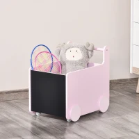 HOMCOM Carrello Porta Giochi per Bambini con 2 Lavagne per Disegnare, Impugnatura e Ruote, Legno MDF, 47x35x45.5cm, Rosa(m-4)