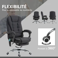 Vinsetto Fauteuil de bureau direction massant chauffant hauteur réglable dossier inclinable toile de lin noir(m-7)