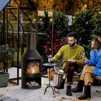 Outsunny Braciere da Giardino in Metallo con Camino, Porta Legna e Attizzatoio, Φ44.5x133 cm, Nero(m-2)