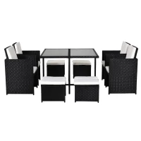 Outsunny Ensemble Salon de Jardin encastrable 8 Personnes 9 pièces résine tressée 4 Fils Imitation rotin Noir Coussins déhoussables crème(m-7)