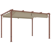Outsunny Gazebo Pergola con Tetto Retrattile, Picchetti e Viti, in Poliestere e Alluminio, 382x300x232 cm, color Legno