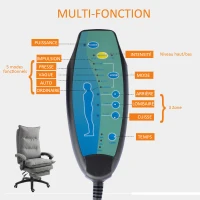 Vinsetto Fauteuil de bureau massant, chaise de bureau, chaise ergonomique avec hauteur réglable, dossier inclinable, repose-pied intégré et télécommande filaire, pivotant à 360°, toile de lin gris(m-4)
