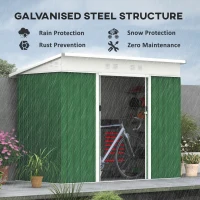 Outsunny 7.6 x 4.3ft Garden Storage Shed with Lockable Sliding Doors and Ventilation, Metal Garden Tool Storage House, Green(m-4)
