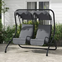 Outsunny Two-Seat Garden Swing Chair, with Protective Canopy - Grey(m-10)