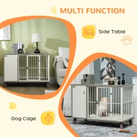 PawHut Dog Crate Pet Kennel Cage Large Top End Table w/ Side Cabinet Soft Cushion for Small Dogs Grey 98 x 48 x 70.5 cm(m-4)